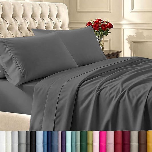 California Design Den Twin XL Sheet Sets - 100% Cotton Sheets, 400 Thread Count Sateen, Deep Pockets, and Durable Bedding, Dorm Essentials for Guys - Grey