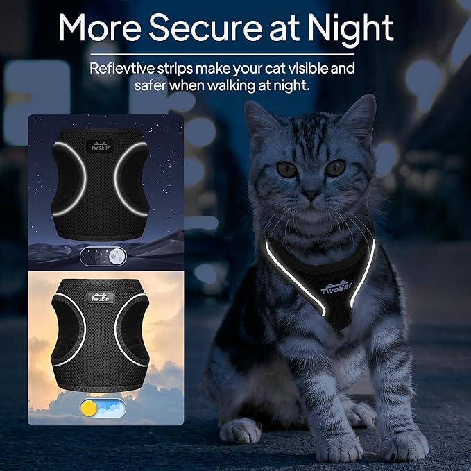 TwoEar Cat Harness Escape Proof, Soft Dog Vest Harness Adjustable, Breathable Mesh Step-in Puppy Walking Jacket Reflective Easy Control for Extral Small Pets for Outdoor Walking(XXXS, Black)