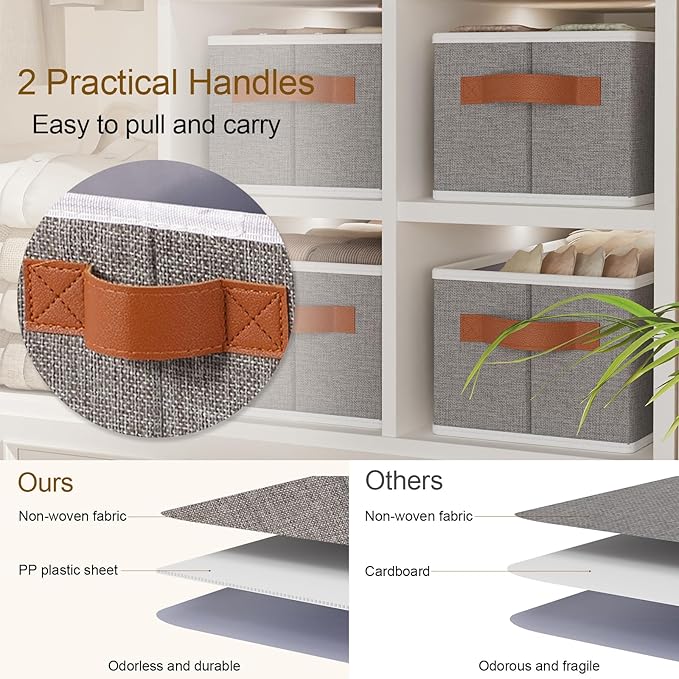 Fabric Storage Cubes 1-Pack, Foldable Open Clothes Boxes, 15 x 6 x 5 Inch Organizer Bins with Double Handles, Closet Basket Containers, Gray