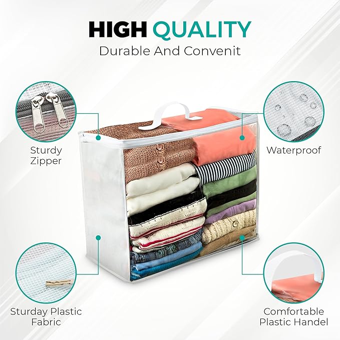 Storage Bags 20x20x8 - Durable Zippered Bags for Comforters, Blankets, Clothes, and Bedding - Breathable Nonwoven with Clear Front for Easy Organizing - 6 Pack