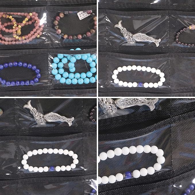 DIOMMELL 3 Pack Hanging Jewelry Organizer with 80 Pockets Jewelry Storage for Earrings Necklace Bracelet Ring Accessory, Black