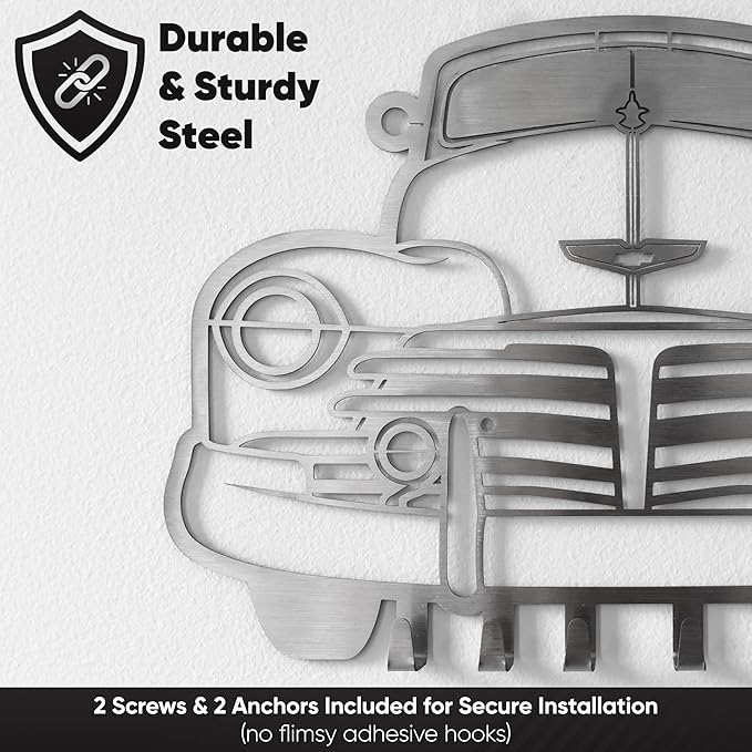 MOOH Metal Automotive Key Holder with 6 Hooks - Unique Wall Mounted Car Lovers Gifts for Men & Women - Cool Man Cave Decor