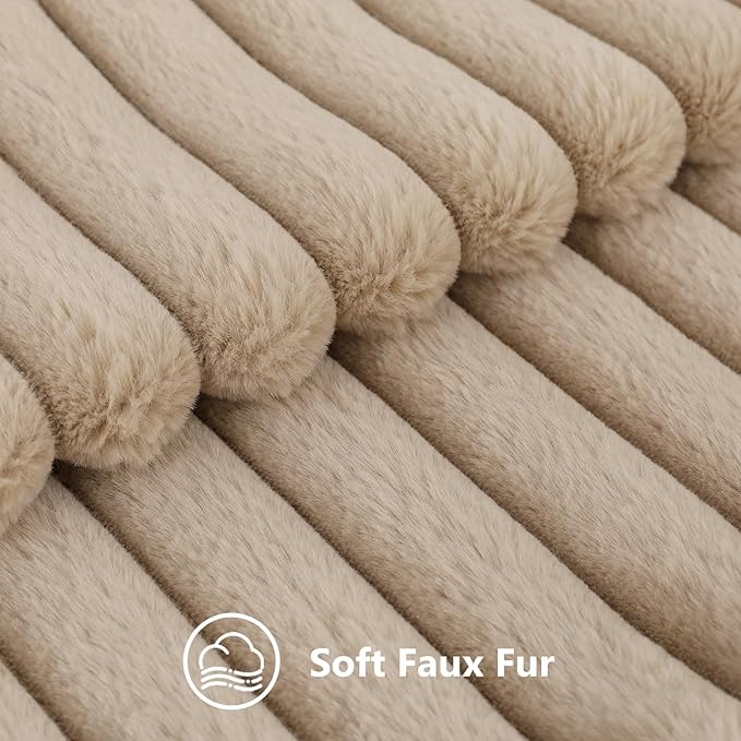 decorUhome Faux Fur Spring Throw Pillow Covers 22x22 Set of 2, Decorative Soft Plush Striped Neutral Couch Euro Sham Pillow Covers with Velvet Back for Sofa, Bed, Living Room Home, Khaki Brown