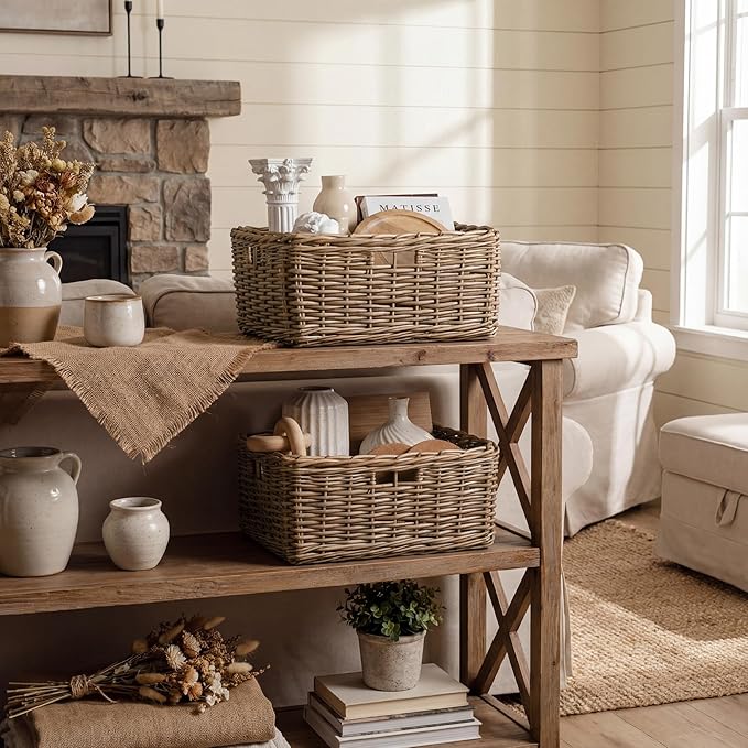 StorageWorks Pantry Baskets, Willow Storage Baskets for Organizing, Shelves, Pantry Organizers and Storage, Brown, 16 ½"L x 13"W x 7 ½"H