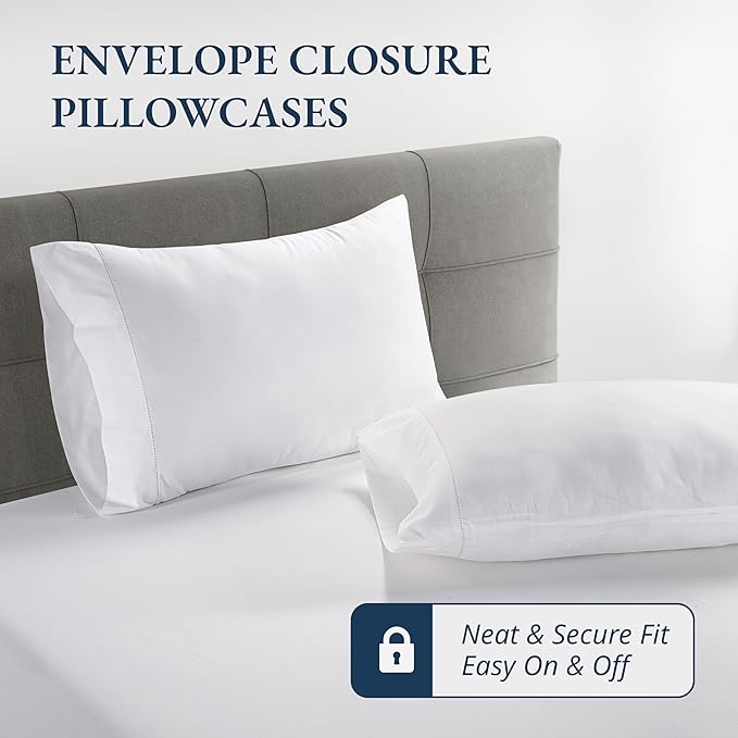 LANE LINEN Twin Fitted Sheets, 100% Organic Cotton 2-Piece Set (1 Fitted Sheet, 1 Pillowcase), Percale Weave, Bottom Sheet, Soft, Breathable, Fits Mattress Upto 15' Deep - White (No Flat Sheet)