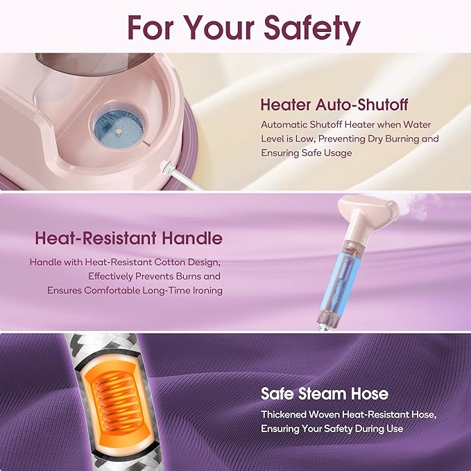 Newbealer Standing Garment Steamer - 1500W Full-Size Vertical Clothes Steamer with Foot Pedal, 57.5oz (1.7L) Large Water Tank, 45s Fast Heat-Up, 50-Min Powerful Steaming, Auto-Off (Pink)