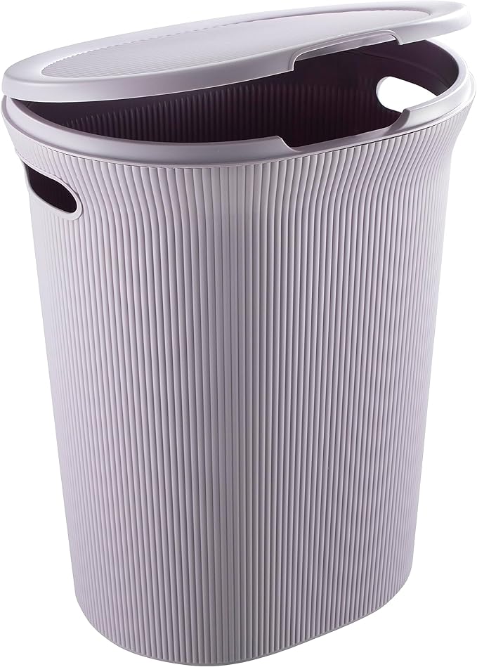 Superio Ribbed Collection - Decorative Plastic Laundry Basket & Laundry Hamper with Lid and Cut-Out Handles, Lilac (Set of 2) Organzier for Bedroom Bathroom College Dorm Room