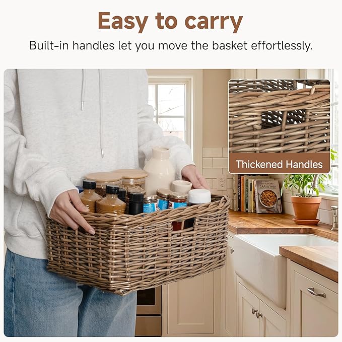 StorageWorks Pantry Baskets, Willow Storage Baskets for Organizing, Shelves, Pantry Organizers and Storage, Light Brown, 15"L x 11"W x 6 ¾"H