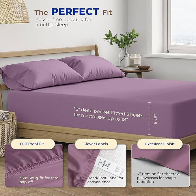 THREAD SPREAD Luxury Egyptian Cotton Sheets Twin XL Size - 600 Thread Count 3 PC Twin XL Sheets Deep Pockets, Extra Soft, Cooling Extra Long Staple Sateen Weave College Dorm Bedding Twin XL - Plum