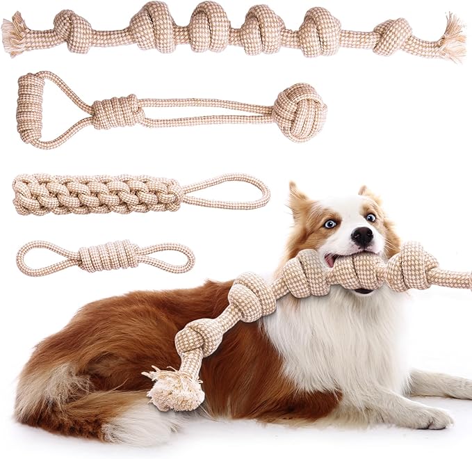 Dog Rope Toy, Rope Toys for Dogs Aggressive Chewers, for Large Dogs for Cleaning Teeth, Bite Resistant, 4 Pack