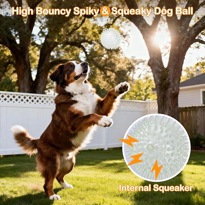 petizer 6 Pack 3.5’’ Glow in The Dark Bouncy Balls - Squeaky Dog Toy Balls, Spiky Durable Floating Pool Ball, Fetch Toy for Medium Large Dog Teething Chew (3.5’’, Medium/Large)