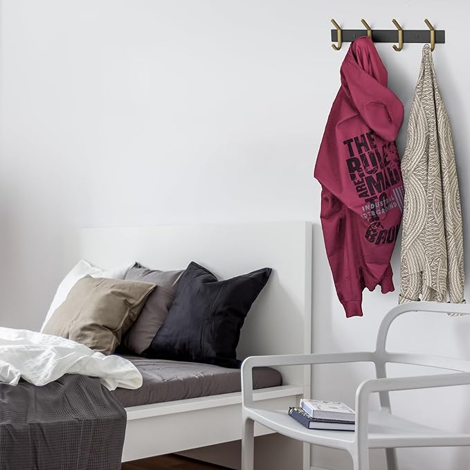 Coat Rack Wall Mount – Black and Gold Hook Rail with 4 Double Coat Hooks, 12 Inch Stainless Steel Wall Hooks for Entryway, Bathroom, Bedroom, Closet, Towel, Hat, Bag, Heavy Duty Organizer