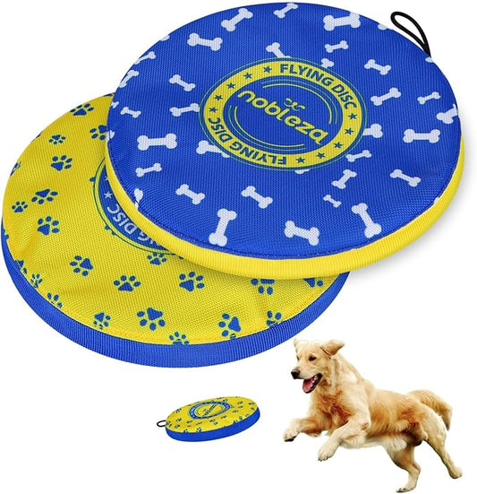 Nobleza 2 Pack Dog Flying Disc, Floatable Dog Disc Toy for Long-Distance Flies and Floats, Lightweight Soft Flying Discs Toy for Medium Large Dogs to Fetch & Catch, Blue & Yellow