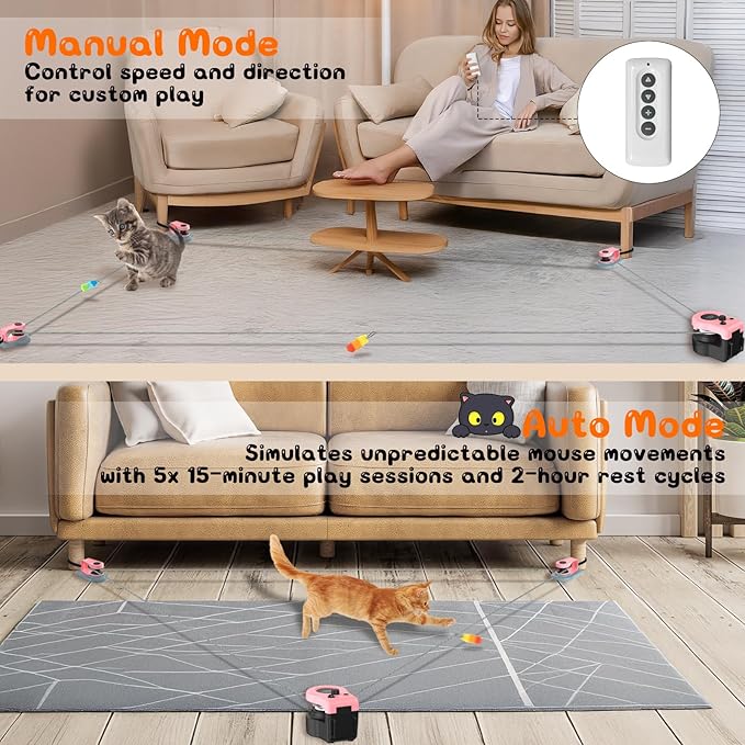 Interactive Cat Toy for Indoor - Automatic Cat Treadmill with Remote Control, 3 Speeds, Quiet Motor & Durable Design | Indoor Chase Hunting Feather Toys for Fitness, Playtime & Energy Release (Pink)