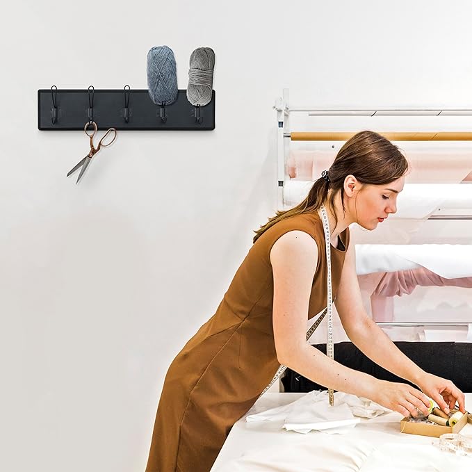 HBCY Creations Black Rustic Coat Rack Wall Mount with 5 Hooks, Solid Pine Wood 24 inch Wall Hooks for Entryway, Mudroom, Hallway, Bathroom - Vintage Farmhouse Style Wall Mounted Towel Rack