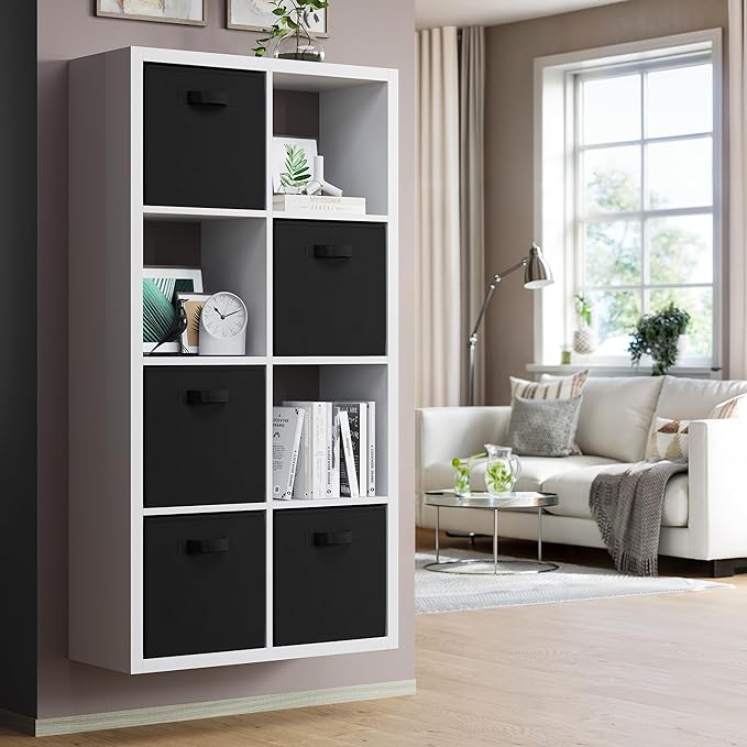 NEATERIZE Fabric Storage Cubes - 6 Pack Heavy Duty Solid Black Bins - 13 Inch Cube Organizer, Use As A Clothes Storage Box In Closet, Baskets For Shelves or Cubbies