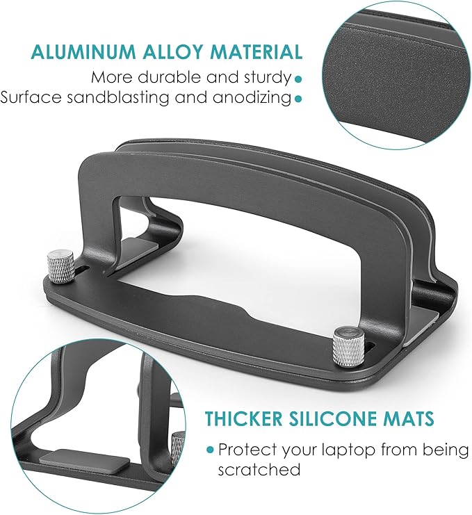 Aluminum Vertical Laptop Stand, MacBook Pro Laptop Vertical Stand Dock Holder with Adjustable Slot Fits All Laptops Notebook Tablets MacBook Air- Save Space & Improve Airflow, Grey