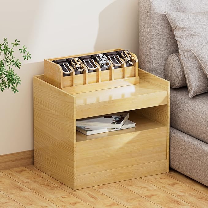 MinBoo Bamboo Belt Organizer Box,6 Grids Belt Rack, Belt Organizer for Closet and Drawer, Belt Storage Organizer and Displayer, Belt Organizer for Men Women (Natural Bamboo)