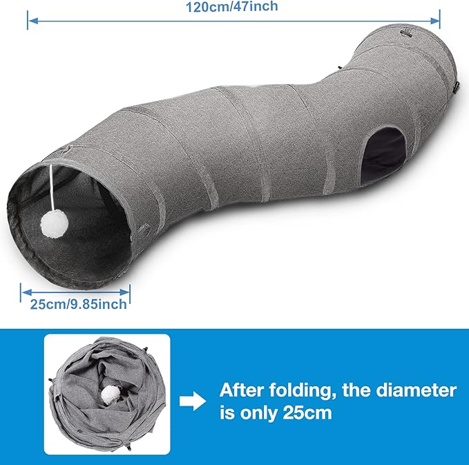 Ownpets Cat Tunnel Sturdy Oxford Fabric Cat Tunnel Toy, S-Shape Collapsible Cat Tunnels for Indoor Cats,Interactive Peek Hole Pet Tunnel Tube with Cat Wand Toy