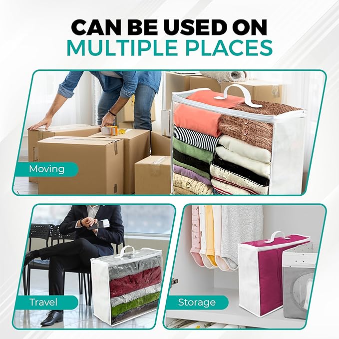 Storage Bags 20x20x8 - Durable Zippered Bags for Comforters, Blankets, Clothes, and Bedding - Breathable Nonwoven with Clear Front for Easy Organizing - 6 Pack