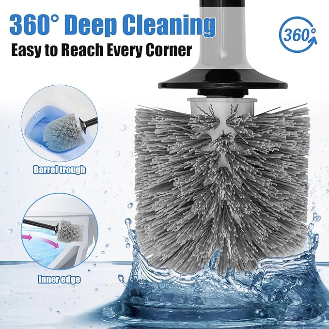 JEHONN Toilet Plunger and Brush Set Black with Holder and Hidden Tweezers, Heavy Duty Bathroom Bowl Scrubber Cleaning Kit for Bathtub Sink Wash Basin