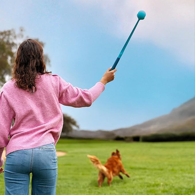 GoSports Pets Dog Ball Launcher - Ergonomic Tennis Ball Thrower for Dogs 20+ lbs - Includes Tosser and (2) 2.5 Inch Balls for Fetch