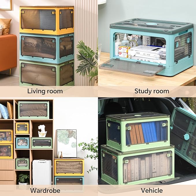 3 PACK Stackable Storage Bins, 83 Liters Closet Organizers with 3 Lids, Wheels, Drawers, Foldable Collapsible Box for Clothes and Camping Out Doors Bins, White