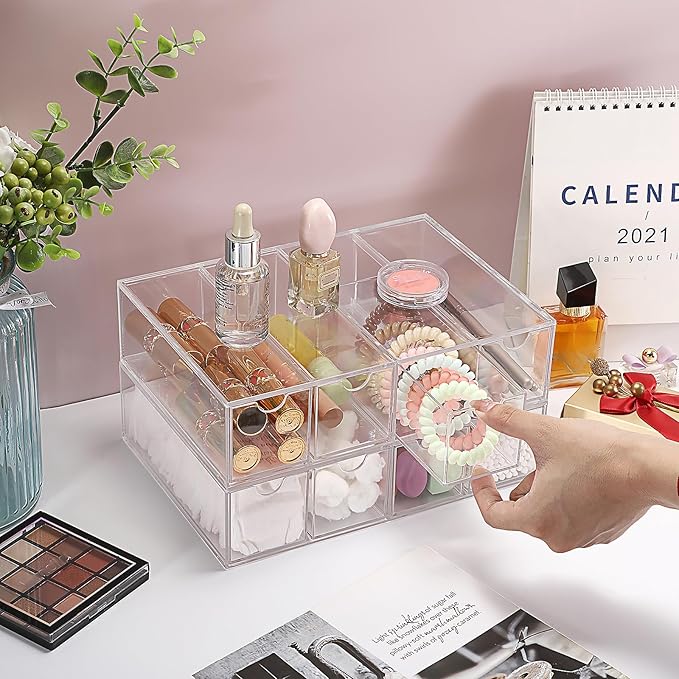 Hipiwe Acrylic Sunglasses Organizer, 2 Pack Glasses Case Multiple Pairs Eyeglass Storage Organizer Sunglass Display Case with 4 Drawer Acrylic Storage Drawers for Jewelry Watch