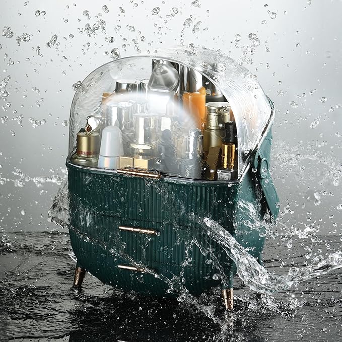 CANITORON Makeup Organizer,Skincare Organizer with 2 Drawers and Brush Storage Box,Lipstick Holder,Cosmetic Display Case for Vanity Organizer and Bathroom Countertop Storage.(Sage Green)