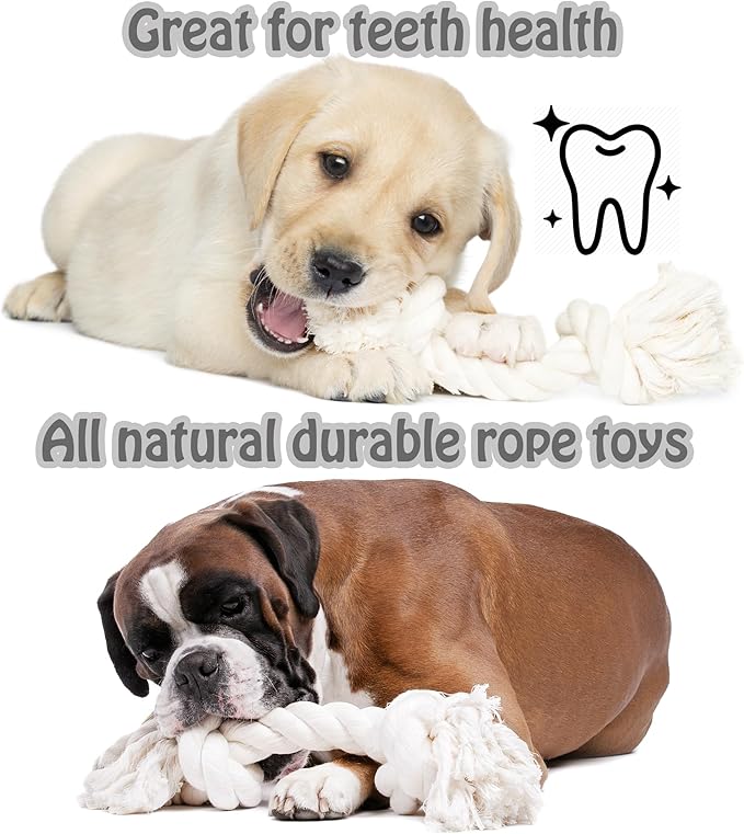 Barida Pet Supplies 100% Natural Cotton Rope Dog Toys, Premium White Cotton Dog Chew Toys, Puppy Chew Ropes for Teething, Tough Ropes for Puppy, Small and Medium Dogs