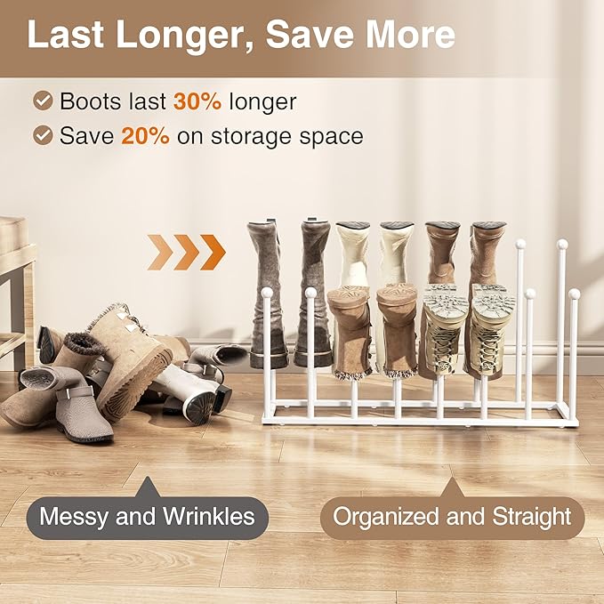 pickpiff Free Standing Shoe Racks - White Metal Boot Rack Organizer Tall Boots for Dorm Room, Closet, Entryway, Bedroom, Patio Outdoor, Hallway, White, Shoe Storage Fit for 8 Pairs