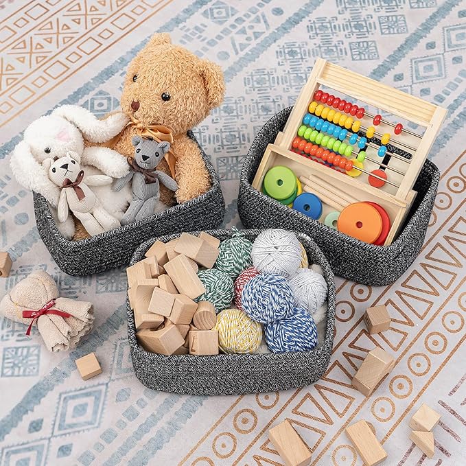 CubesLand Mixed Black Baskets Bins for Organizing,Small Woven Storage Baskets for Shelves,Cute Closet Cube Bins Set 2,Baby Nursery Cube Organizer Toys Basket Bin,Home Decor Organization Bins