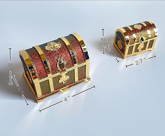 Retro Jewelry Box Arched Vintage Rectangular Metal Chest Necklace Ring Earrings Storage Case for Women Girls (Golden Starlight Red, M)