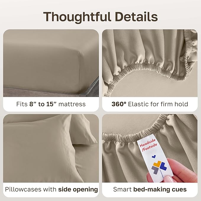 California Design Den Luxury Twin Sheet Set - 100% Cotton, 600 Thread Count Deep Pocket Twin Sheets, Soft Hotel-Quality Bedding with Sateen Weave (Cool Taupe)