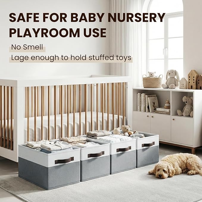 Criusia Large Storage Baskets 8 Pack Versatile Fabric Storage Bins for Closet Cabinet Wardrobe Nursery Pantry | Nursery Organizer Bins for Baby Diaper Toys Clothes | Housewarming Mothers Day Gift