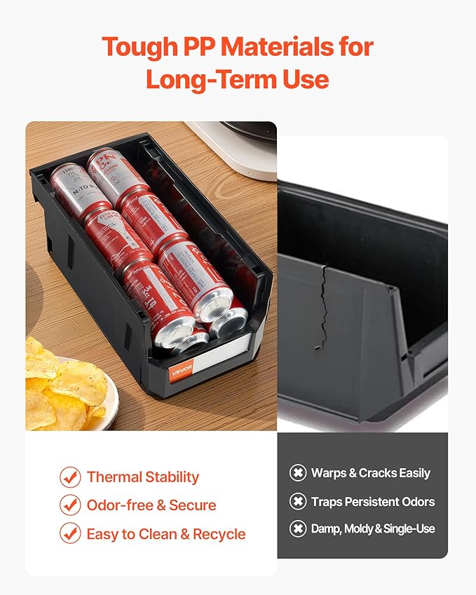 VEVOR Plastic Stackable Storage Bins, 14.8 x 8.5 x 7.1 inch (6 Pack), Plastic Containers for Organizing and Storage Bins for Closet, Garage, Small Parts, Office Supplies and Other Accessories, Black