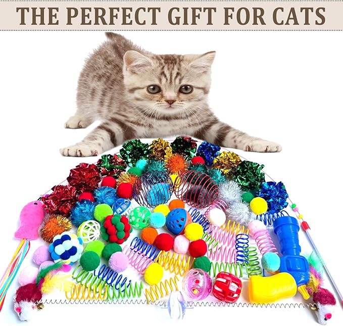 HerMia Cat Toys Bulk, Interactive Kitten Toys Variety Pack for Indoor Cats 84 Pieces