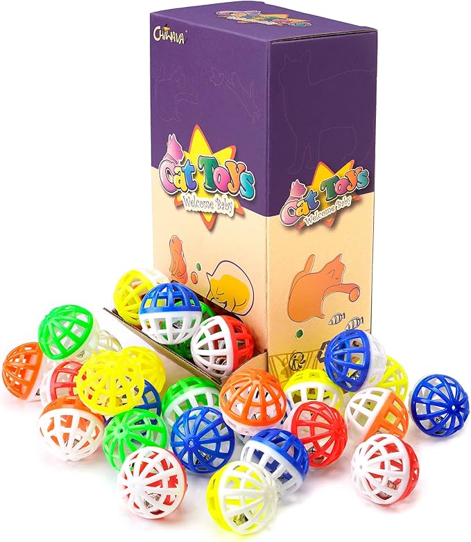 CHIWAVA 45PCS 1.6" Cat Toy Balls with Bells - Plastic Lattice Jingle Balls for Kittens, Interactive Chasing & Pounce Rattle Toys, Assorted Colors