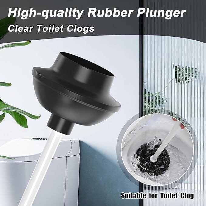 NEWE Toilet Brush and Plunger Set, 2 in 1 Toilet Plunger Heavy Duty, Toilet Brush and Holder with Hidden Tweezers, Toilet Bowl Brush for Bathroom Toilet