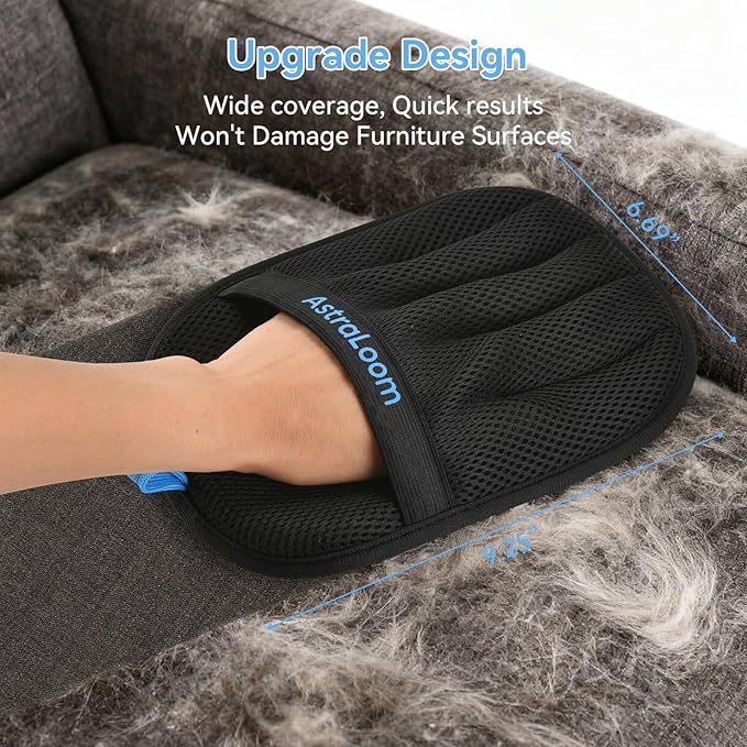 AstraLoom Pet Hair Removal Glove for Cats & Dogs,Reusable Electrostatic Pet Hair Remover Tool for Furniture, Carpet, Clothing, Car Seat (2PCS)