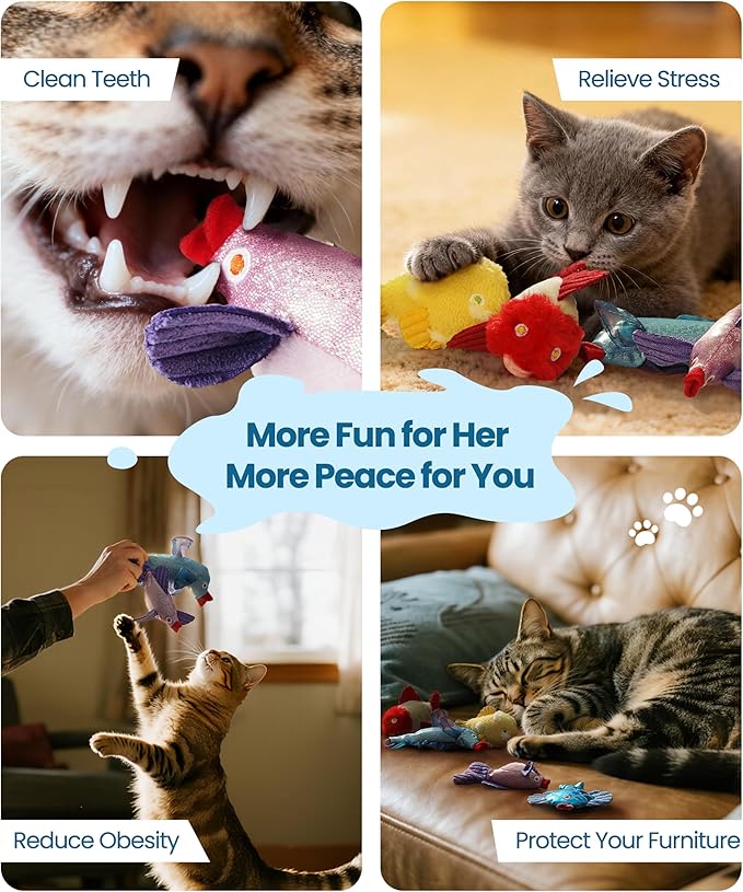 Nocciola Catnip Toys, 5 Pack Cat Toys for Indoor Cats with 100% Natural Catnip, Cotton-Free Kitten Toys in Assorted Colors, Soft Surface, Teething, Chewing & Kicker Floppy Fish Cat Toys