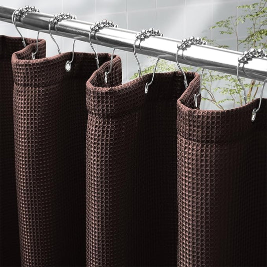 AmazerBath Brown Shower Curtain Waffle Textured, Fabric Shower Curtain Thick Heavy Duty 240GSM Hotel Quality Bathroom Shower Curtains, 72 x 72 Inches