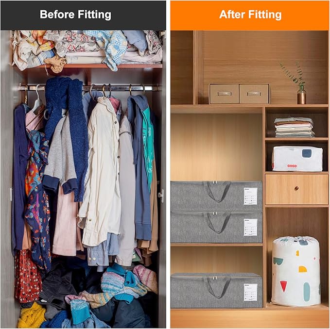 3 Pack 85L Comforter Storage Bags, Extra Large Bedding Storage Bags with Card and Clear Window, Reinforced Handles & Zippers, Foldable Closet Organizers for Blanket Pillow Clothes