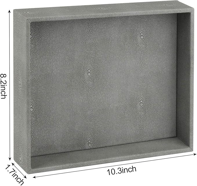 HofferRuffer Decorative Desktop Organizer Tray, Bathroom Vanity Tray, Storage Jewelry Perfume Dresser Tray, Catchall Tray for Change Coin Key, 10.2 x 8.4 x 1.8 inches (Dark Grey Faux Leather Shagreen)