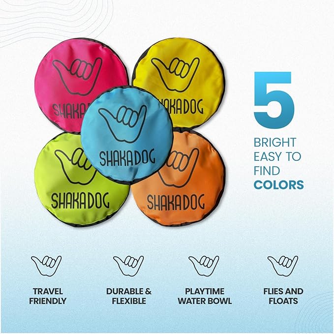 Shaka ZippyToss Flying Dog Disc Interative Fetch Toy 9" (Multi-Color, Pack of 5)