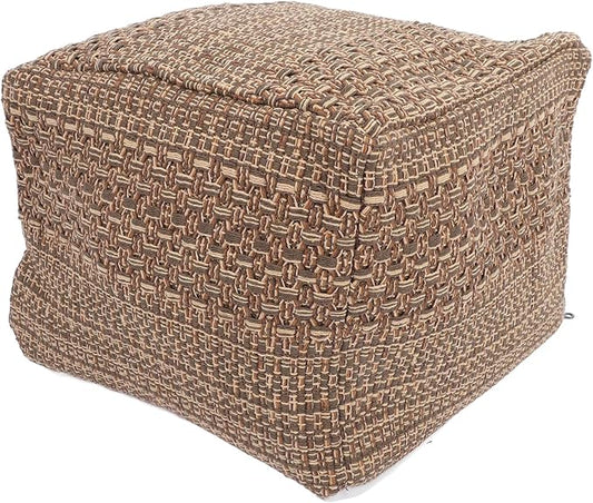 VOSAREA Pouf Ottoman Square Pouf Cover, Khaki, Cotton, Linen