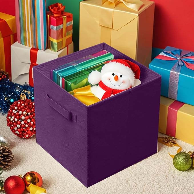 ShellKingdom Storage Bins, Foldable Fabric Storage Cubes And Cloth Storage Organizer Drawer For Closet And Toys Storage, 6 Pack (Purple)