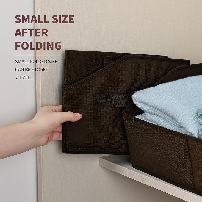 Closet Baskets for Shelves Trapezoid - Decorative Storage Baskets with Handle, Closet Bins for Organization, Shelf Storage Bins for Clothes, Books, Home, Office, 3 Pack, Brown