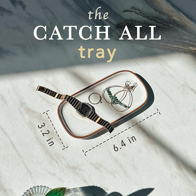 Mora Small Ceramic Decorative Tray – Rectangle 6.4 Inch Dish for Jewelry, Perfume, Makeup, Accessories, Candle, in the Bathroom Vanity, Bedside, or Kitchen Counter – Cute Organizer – White