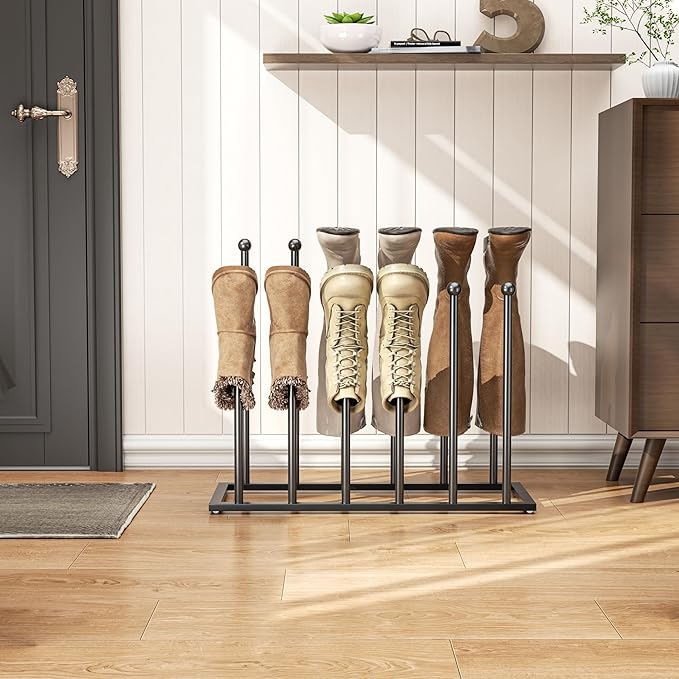 pickpiff Free Standing Shoe Racks - 19.5 Inch Black Metal Boot Rack Organizer Tall Boots for Dorm Room, Closet, Entryway, Bedroom, Patio Outdoor, Hallway, Black, Shoe Storage Fit for 6 Pairs